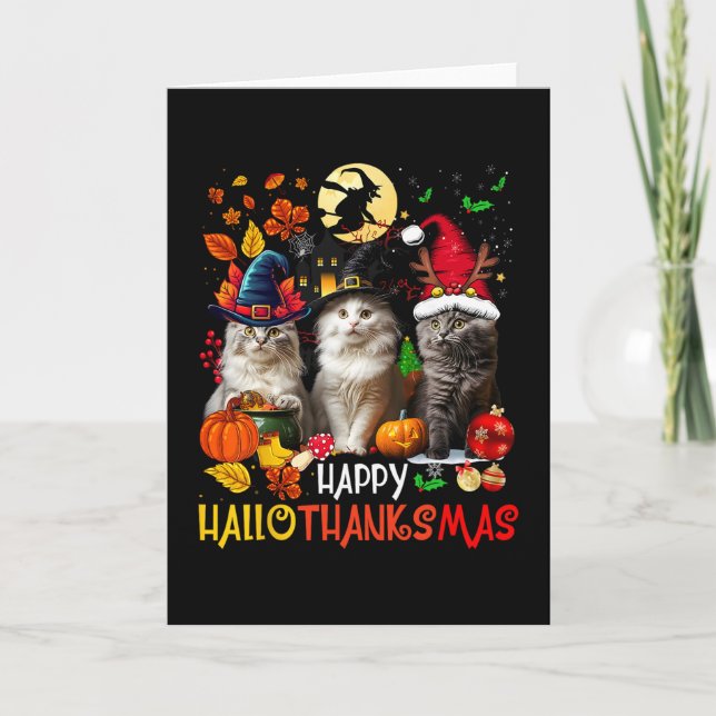 Carte Halloween Thanksgiving Noël Joyeux Hallothanks (Devant)