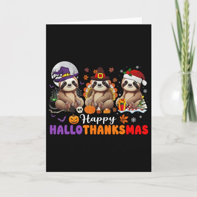 Carte Halloween Thanksgiving Noël Joyeux Hallothanks (Devant)