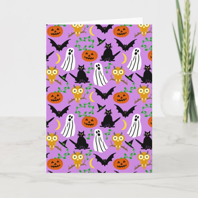 Carte Halloween thème collage toss Motif violet (Devant)