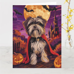Carte Halloween Tibétain Terrier Vampire Citrouilles peu