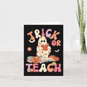 Carte Halloween Trick ou Enseigner Retro Floral Ghost Te