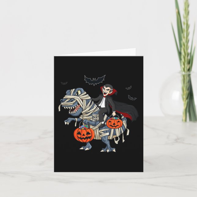 Carte Halloween Vampire équitation T Rex Garçons filles  (Devant)