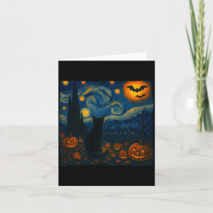 Carte Halloween Van Gogh Nuit Étoilée Chat Noir Citrouil