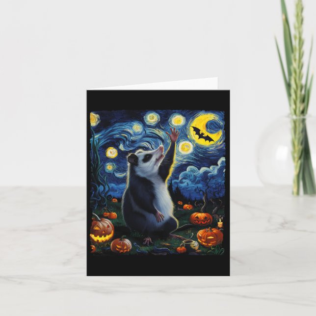 Carte Halloween Van Gogh' Starry Night Opossum Citrouill (Devant)