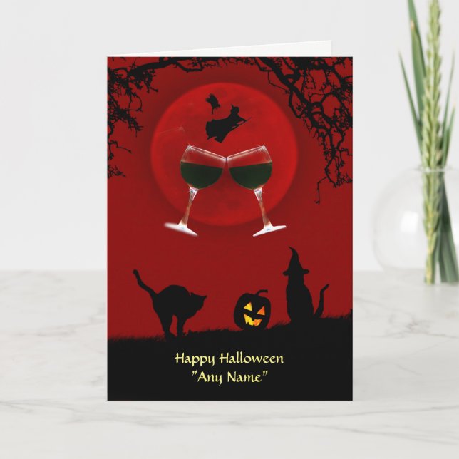 Carte Halloween Vin et sorcières Nom personnalisé (Devant)