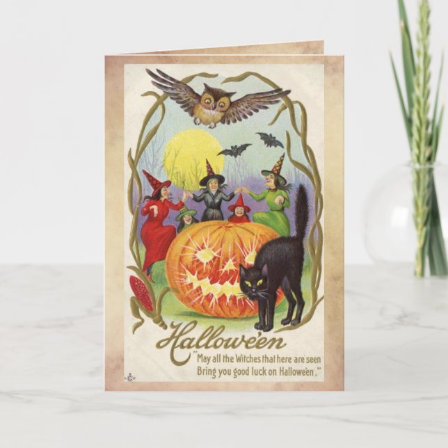 Carte Halloween vintage, Cercle des sorcières (Devant)