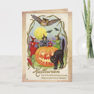 Carte Halloween vintage, Cercle des sorcières