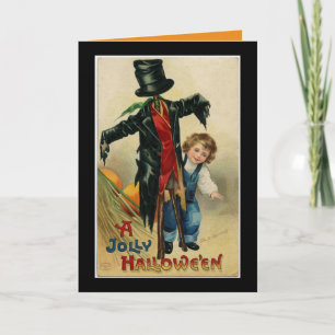 Carte Halloween vintage de garçon avec épouvantail