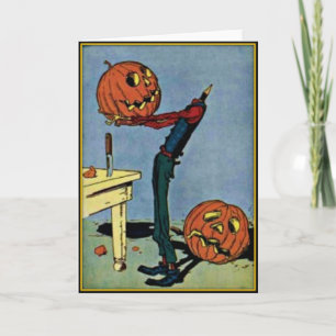 Carte Halloween Vintage de tête de Citrouille "san