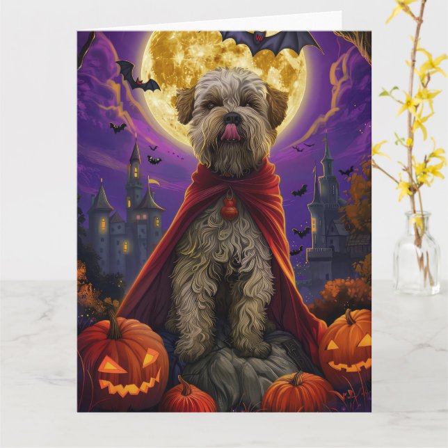 Carte Halloween Wheaten Terrier Vampire Citrouilles effr (Fleur jaune)