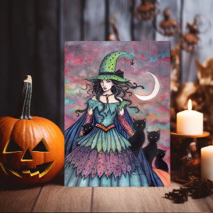Carte Halloween Witch et Black Cats Molly Harrison