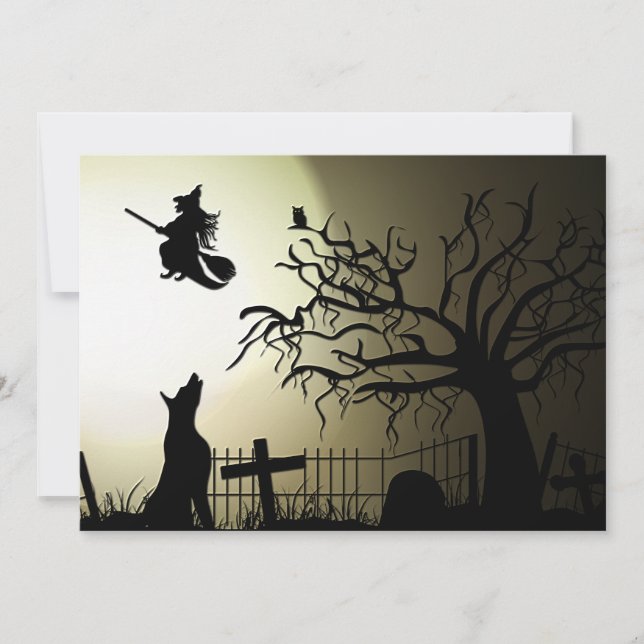 Carte Halloween Witch et Howling Dog (Devant)