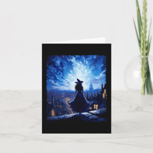 Carte Halloween Witch Starry Night Van Gogh Aesthétique 
