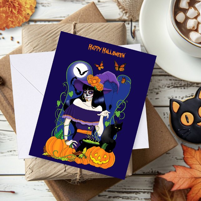Carte Halloween Witch Sugar Skull (Créateur téléchargé)