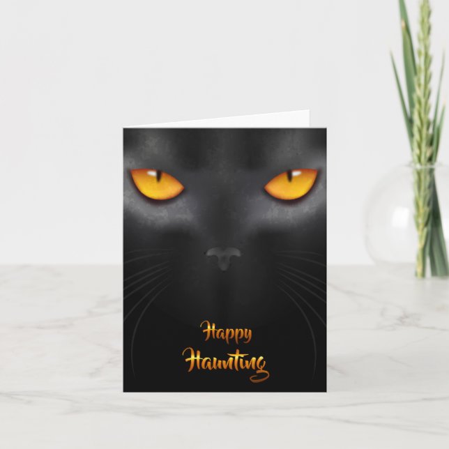 Carte Halloween - YEUX de chat noir (Devant)
