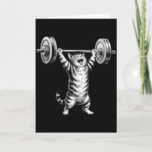 Carte Haltère de gym vintage rétro drôle chat soulevé de