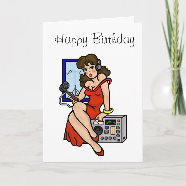 Carte Ham Radio Brunette Pin-up Girl Greeting Card (Devant)
