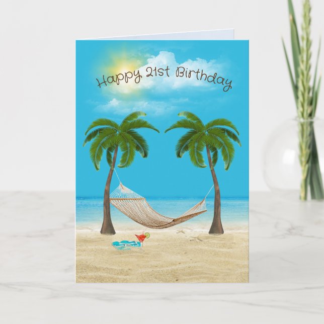 Carte Hamac sur la plage 21e anniversaire (Devant)