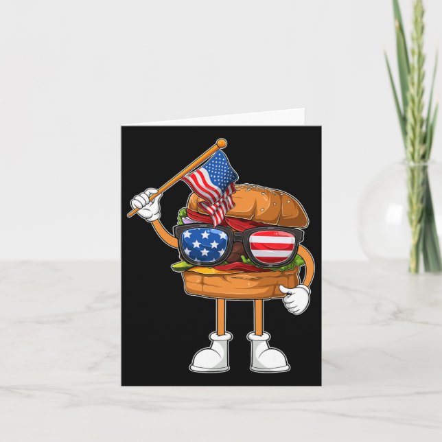 Carte Hamburger drôle Drapeau américain Jour de l'Indépe (Devant)