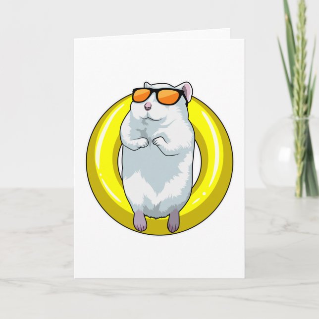 Carte Hamster à la piscine avec un anneau de natation (Devant)