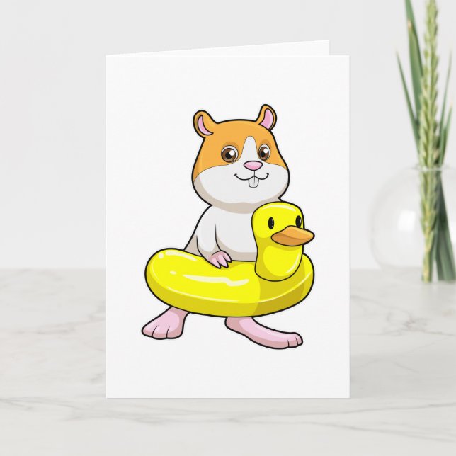 Carte Hamster à la plage avec un canard comme bouée (Devant)