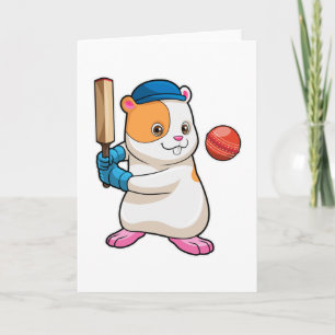 Carte Hamster au cricket avec batte et casquette de cric