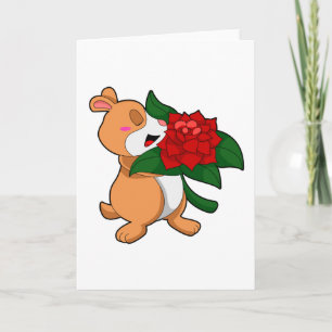 Carte Hamster avec fleur rose