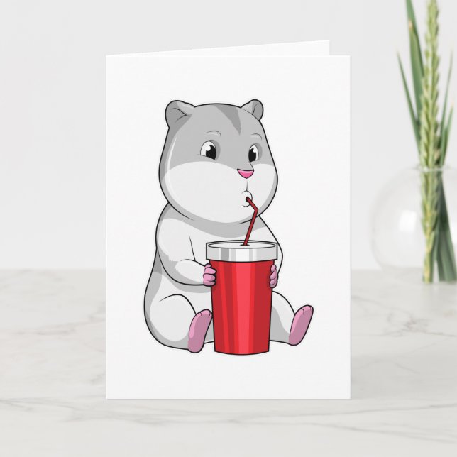 Carte Hamster avec tasse et paille (Devant)
