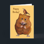 Carte Hamster & Bird: Happy Bird Day, Birthday<br><div class="desc">A cute hamster with a bird perched on its head makes a fun illustration for the caption "Happy Birday".</div>