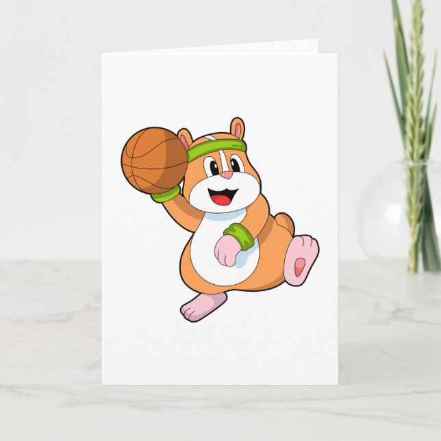 Carte Hamster en joueur de basket-ball avec ballon de ba (Devant)