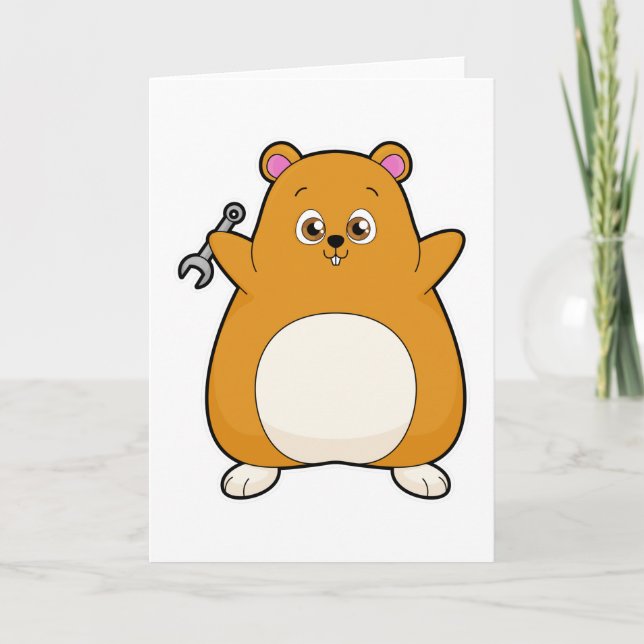 Carte Hamster en mécanicien avec clé à cliquet (Devant)