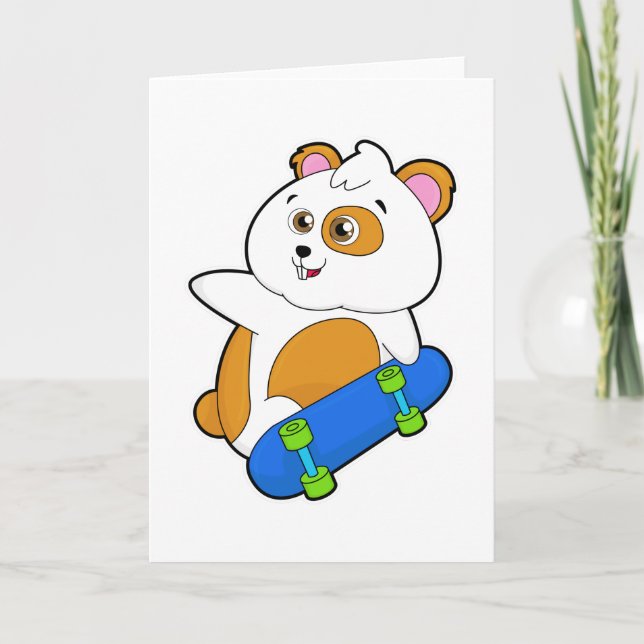 Carte Hamster en patinage avec skateboard (Devant)