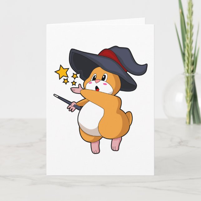 Carte Hamster en sorcier avec baguette magique (Devant)