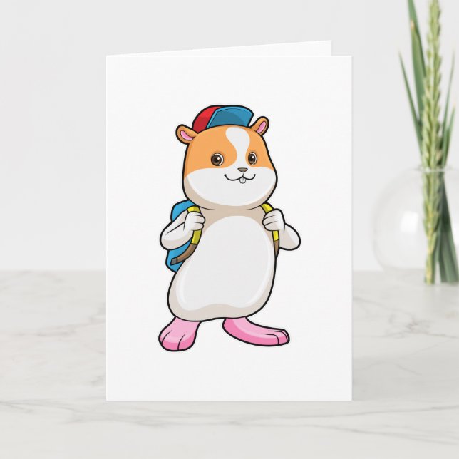 Carte Hamster étudiant avec cartable et casquette (Devant)