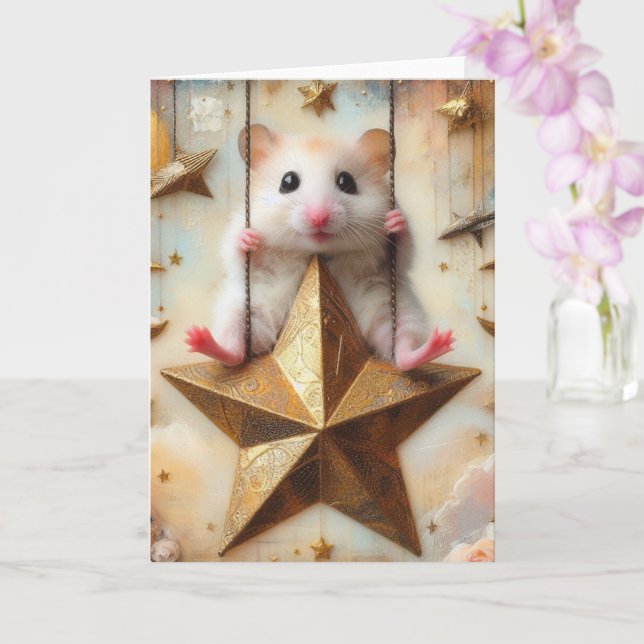 Carte Hamster Swings on Golden Star Cute Toutes les Occa (Orchidée)