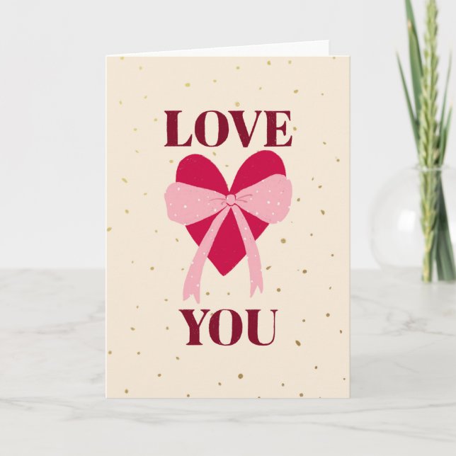 Carte hand drawn heart with bow love you Valentine's Day (Devant)