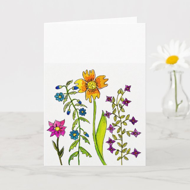 Carte Hand-Drawn Wildflower Trio Greeting (Petite plante)