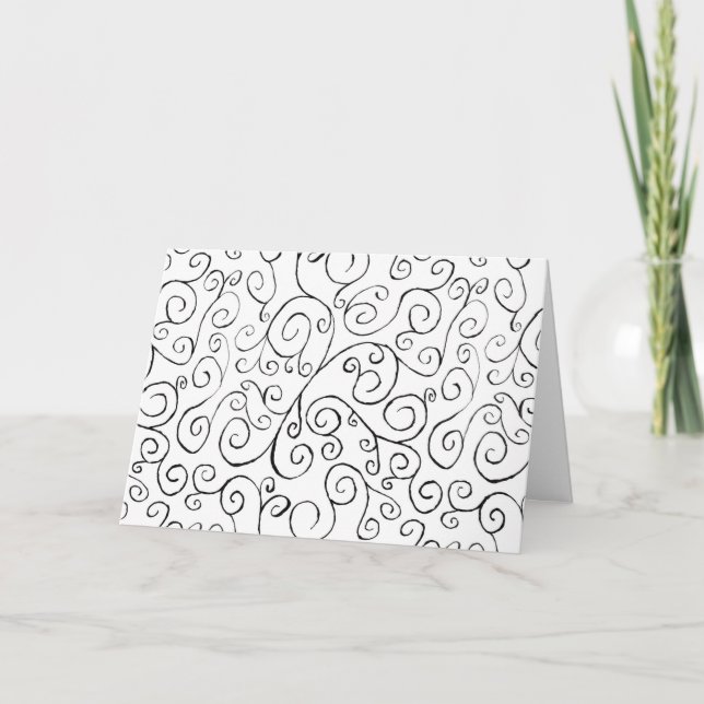 Carte Hand-Painted Black Curvy Pattern on White (Devant)
