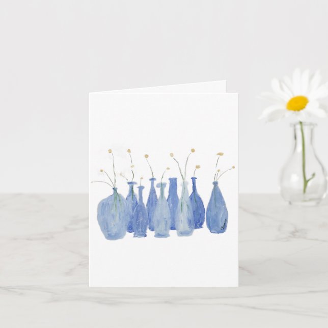 Carte Hand Painted Flower Cobalt  Jar Bottle  (Petite plante)