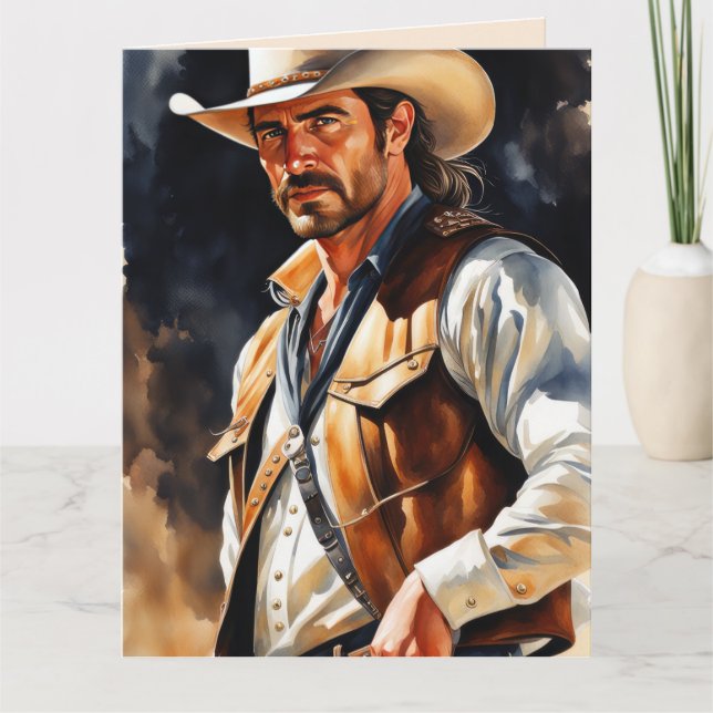 CARTE HANDSOME COWBOY BANTHDAY GREETING CARD (Devant)