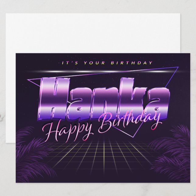 Carte Hanka Nom Prénom lila retro (Devant / Derrière)