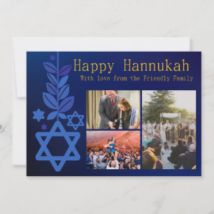 Carte Hannukah Multi Image Bleu Simple