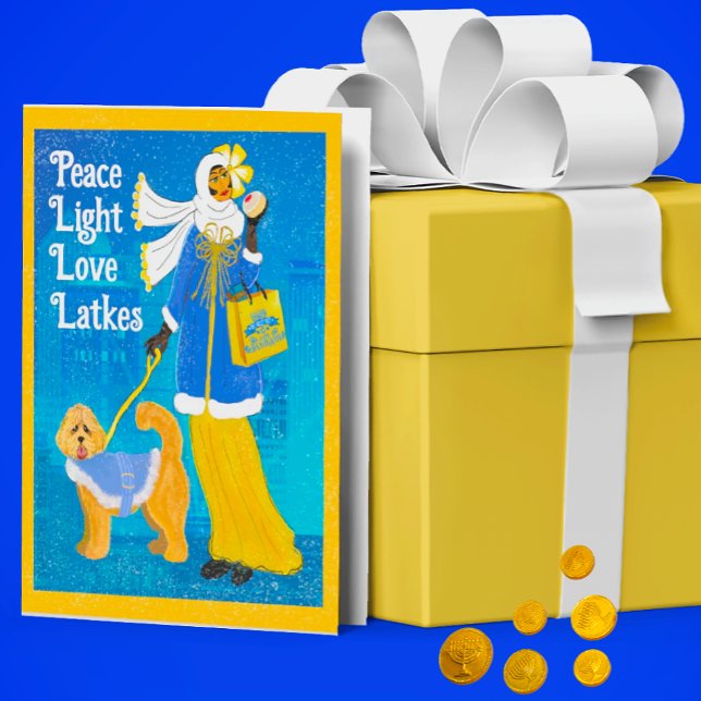 Carte Hanoukka Art Nouveau Doodle Dog Holiday (And Jelly donuts!)