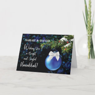 Carte Hanoukka Bright and Joyful Blue Ornament on Bough