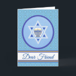 Carte Hanoukka heureuse pour un cher ami Ajoutez un nom<br><div class="desc">Heureux Hanoukka,  pour un ami cher. Ajoutez le nom de votre ami à la couverture de cette carte de voeux Hanoukka pour un look personnalisé. Illustration numérique avec menorah,  motif carrelé,  et l'Étoile de David. Copyright © Shoaff Ballanger Studios,  2024.</div>