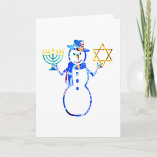 Carte Hanoukka juif mignon bonhomme de neige Menorah éto