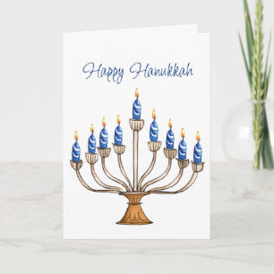 Carte Hanoukka Menorah avec des bougies bleues, blanches