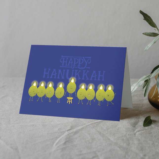 Carte Hanoukka Menorah Olives, Blue Folk Group (Créateur téléchargé)