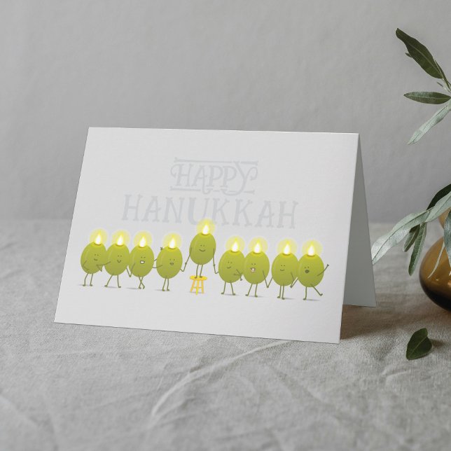 Carte Hanoukka Menorah Olives, Groupe plié gris (Créateur téléchargé)