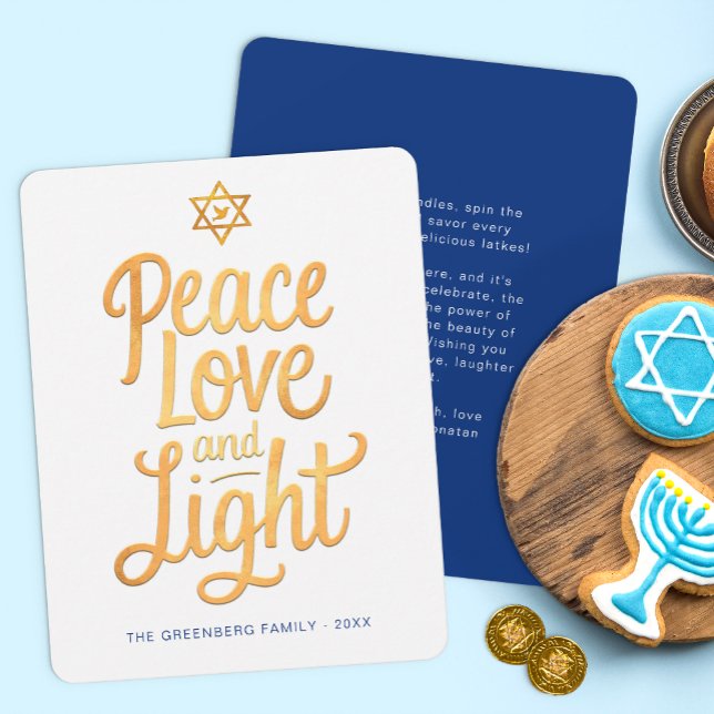 Carte Hanoukka Peace Love et Light (Peace Love & Light Hanukkah Card)